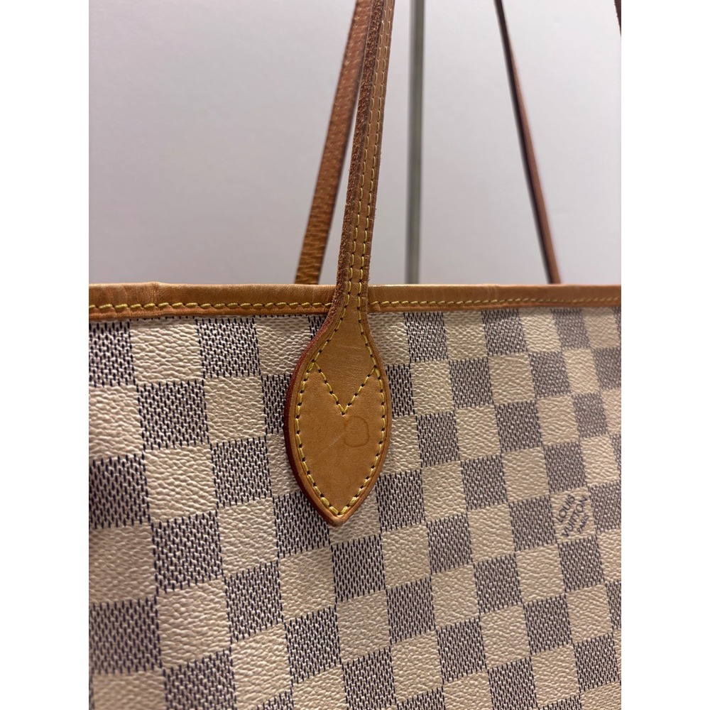 Louis Vuitton Neverfull MM Damier Azur Canvas Tote Bag White Blue Shoulder Bag - Picture 9 of 16